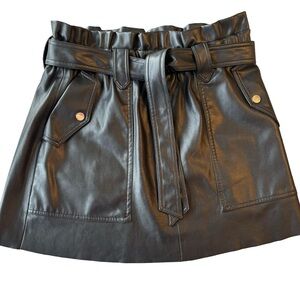 Zara Black Faux Leather Paperbag Mini Skirt with Belt